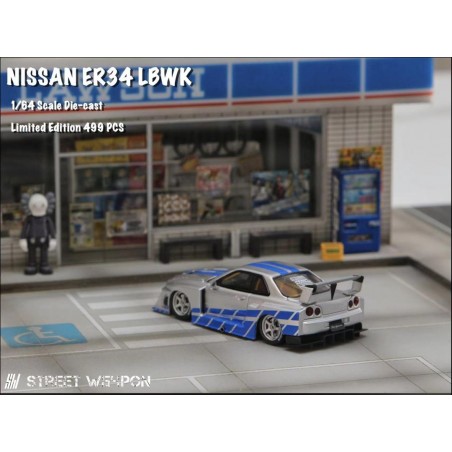 STREET WEAPON – 1/64 – NISSAN SKYLINE GT-R R34 LBWK - F&F - SILVER BLUE